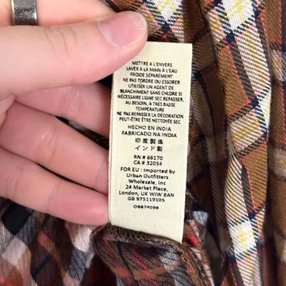 Free People‎ Copper Plaid Long Sleeve Blouse Size Medium NWT
